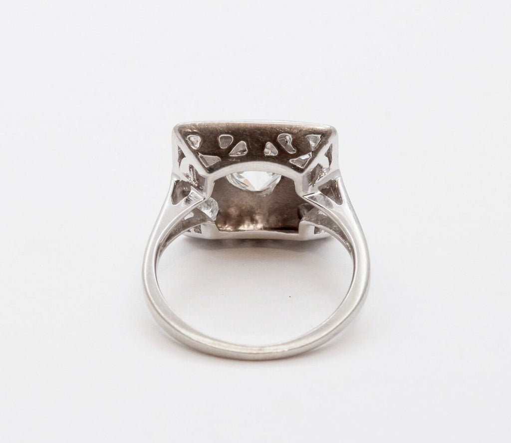 Art Deco Geometric Rope Filagree Diamonds 14K White Gold Ring
