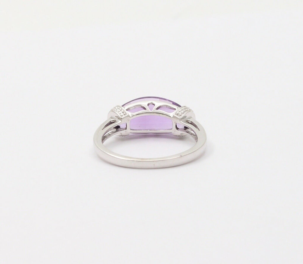 Vintage Amethyst Diamonds 10K White Gold Ring