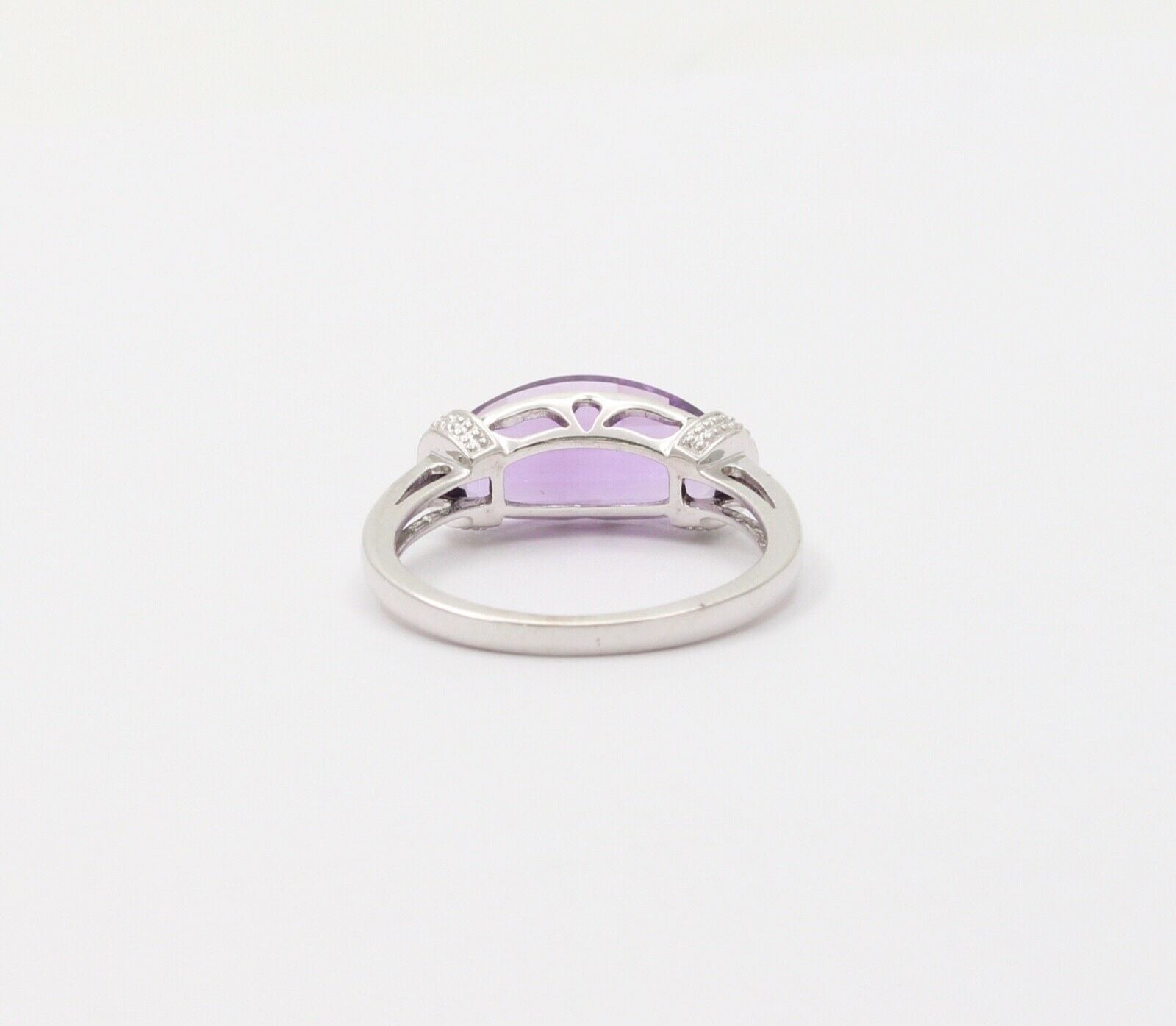 Vintage Amethyst Diamonds 10K White Gold Ring