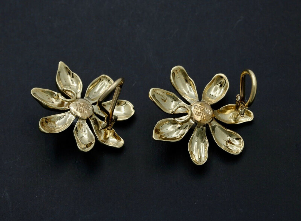 Tiffany and Co. Flower 18K Yellow Gold Pearl French Clip Earrings
