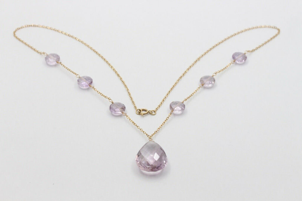 Vintage Amethyst Droplet 14K Yellow Gold Necklace