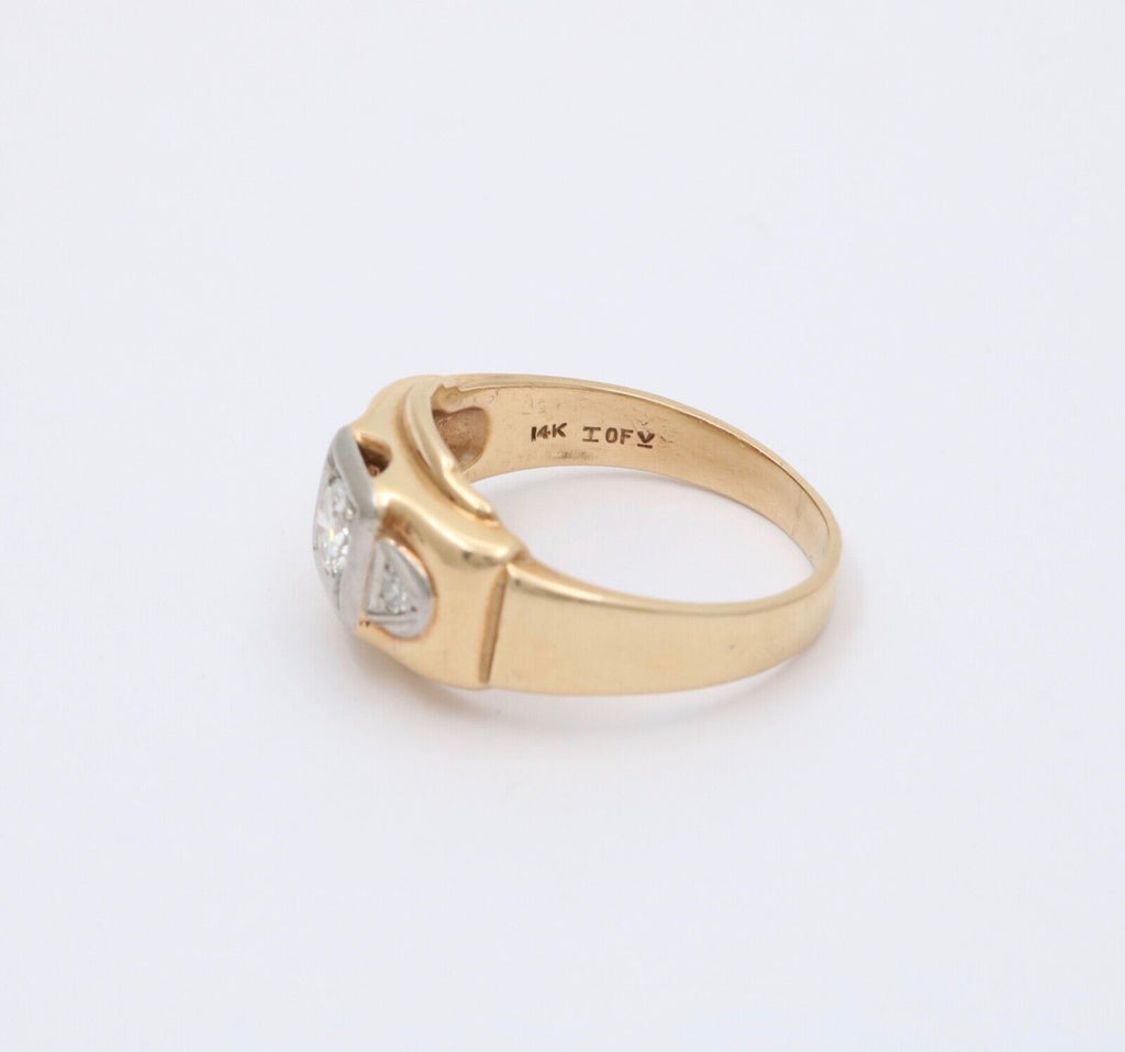 Vintage 14K Two Tone Gold Diamond Ring Band. Unisex Ring.