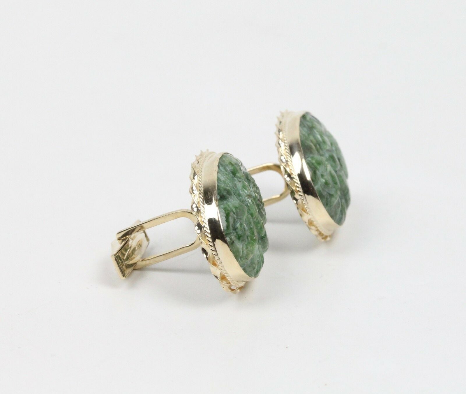 Vintage Men's Jade 14K Yellow Gold Cufflinks