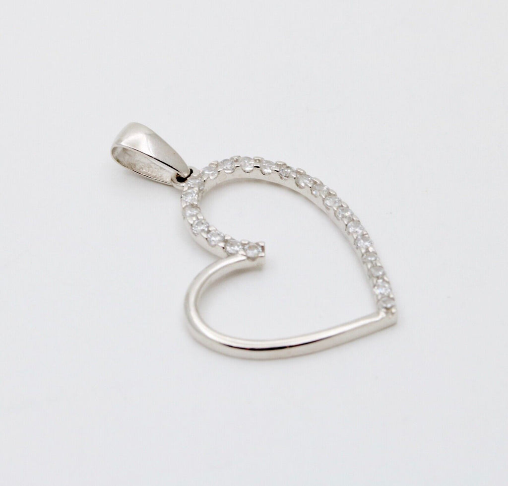 Vintage Heart Cubic Zirconia 10K White Gold Pendant