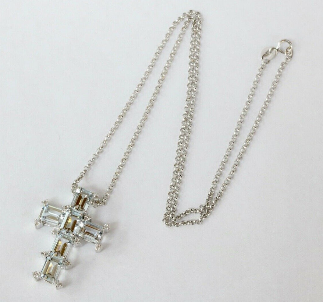 Mid-century Aquamarine & Diamonds Cross Pendant