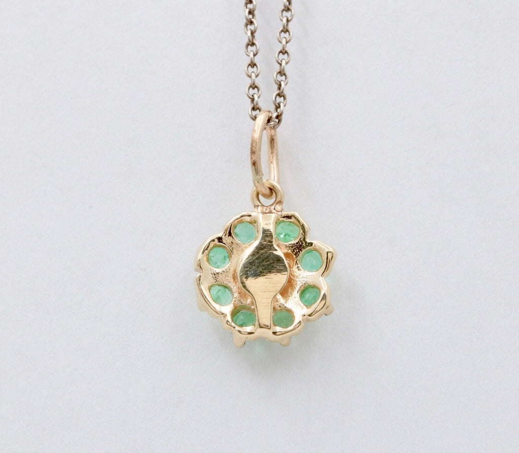 Vintage Flower Diamond Emerald 14K Yellow Gold Pendant