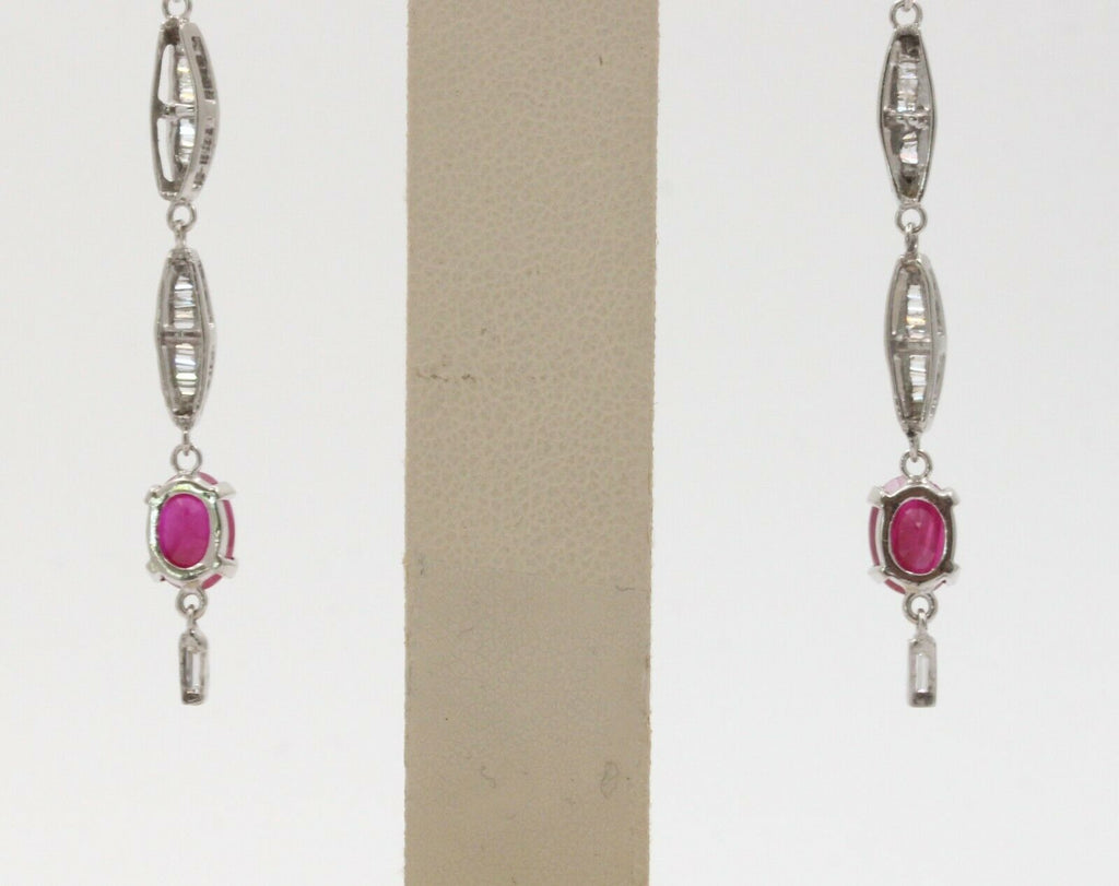 Vintage 14K White Gold Hanging Ruby Diamond Earrings
