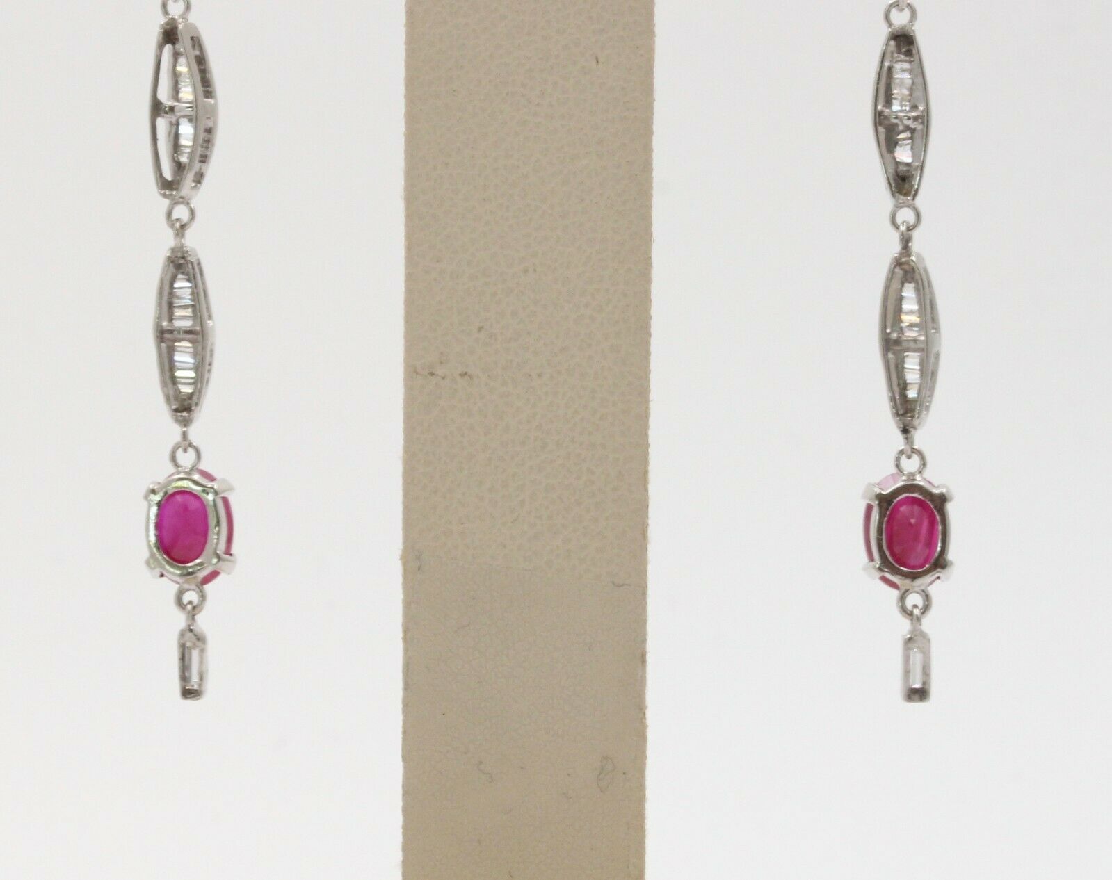 Vintage 14K White Gold Hanging Ruby Diamond Earrings