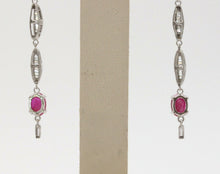 Load image into Gallery viewer, Vintage 14K White Gold Hanging Ruby Diamond Earrings
