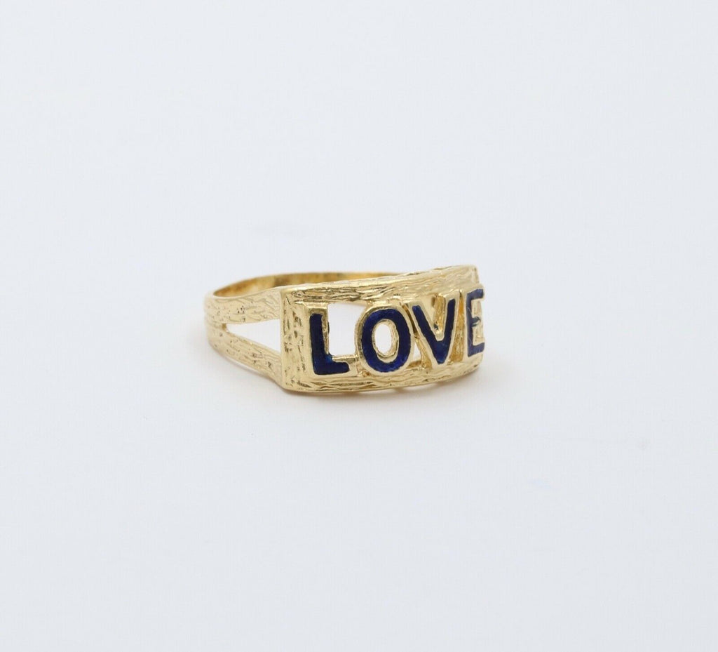 Vintage Love Blue Enamel 18K Yellow Gold Ring