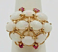 Vintage 14K Yellow Gold Opal Cluster Ruby Ring