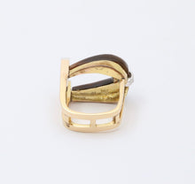 Load image into Gallery viewer, Modern Vintage 14K Yellow Gold Geometric Tiger Eye &amp; Diamond Ring.
