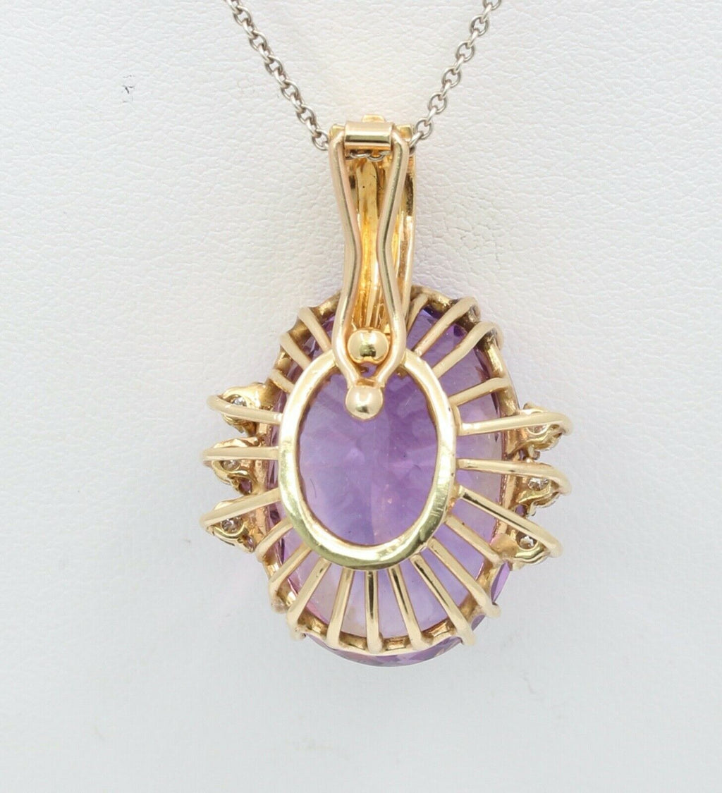 Vintage Ladies Amethyst Diamonds 14K Yellow Gold Pendant