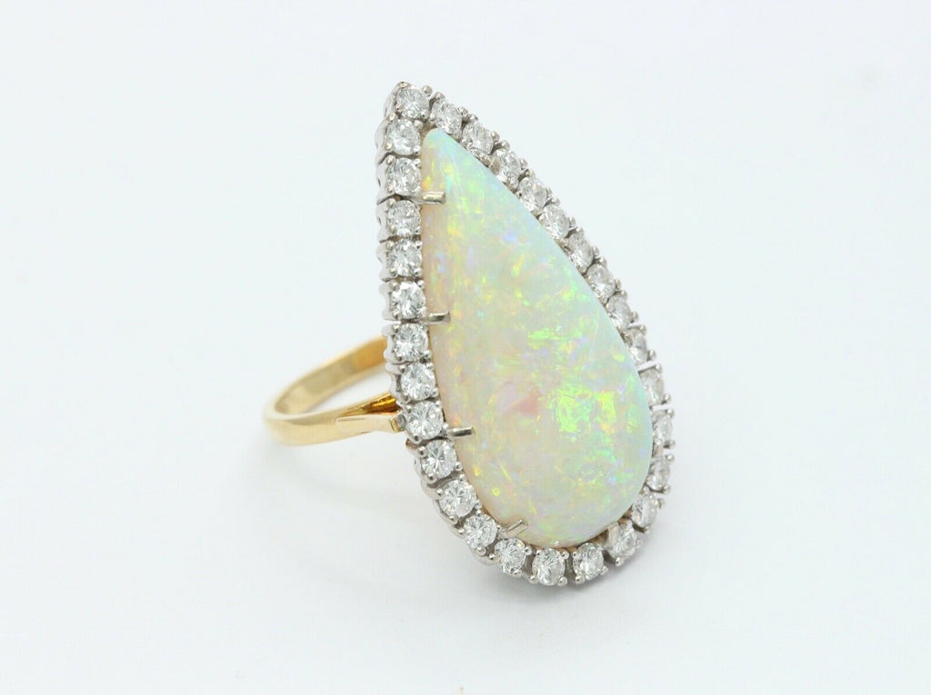 Vintage 18K Yellow White Gold Giant Opal Diamond Statement Ring