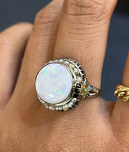 Load image into Gallery viewer, Antique Art Deco 10K White Gold Opal and Pearl Enamel Ring.
