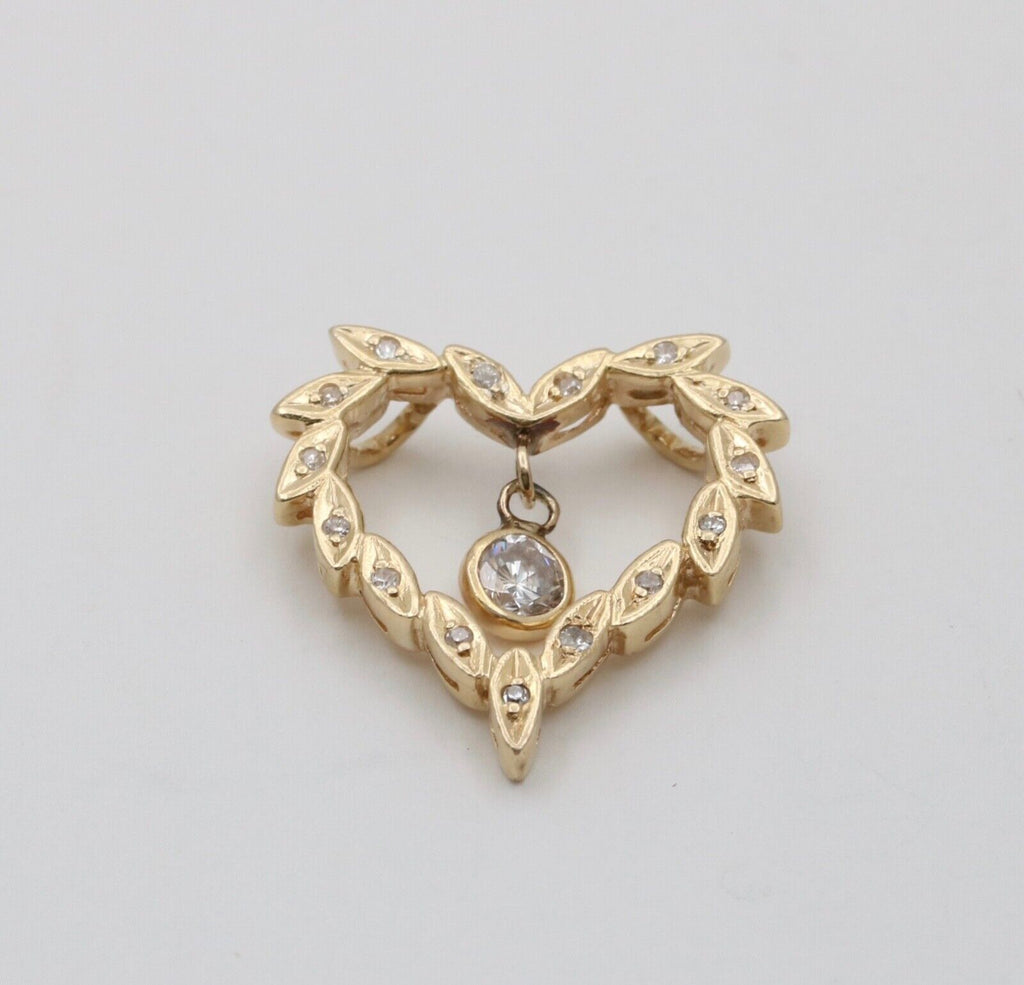 Vintage Heart Diamonds 14K Yellow Gold Pendant
