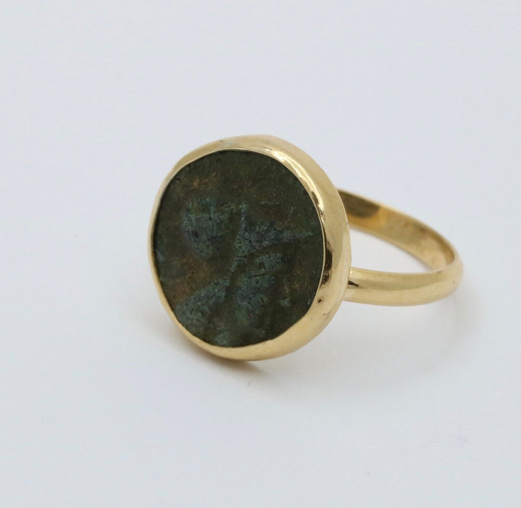 Vintage 18K Yellow Gold Ancient Coin Ring.