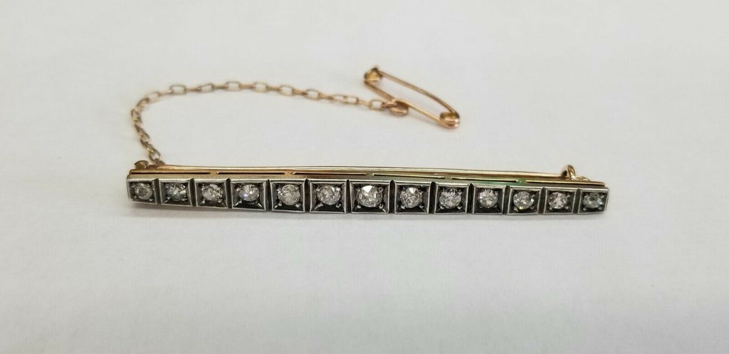 Edwardian Victorian Diamonds 14K Rose Gold Silver Bar Pin