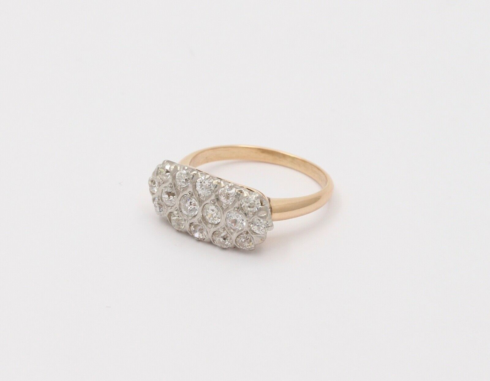 Vintage Cluster Diamonds 14K Yellow White Gold Coctail Ring
