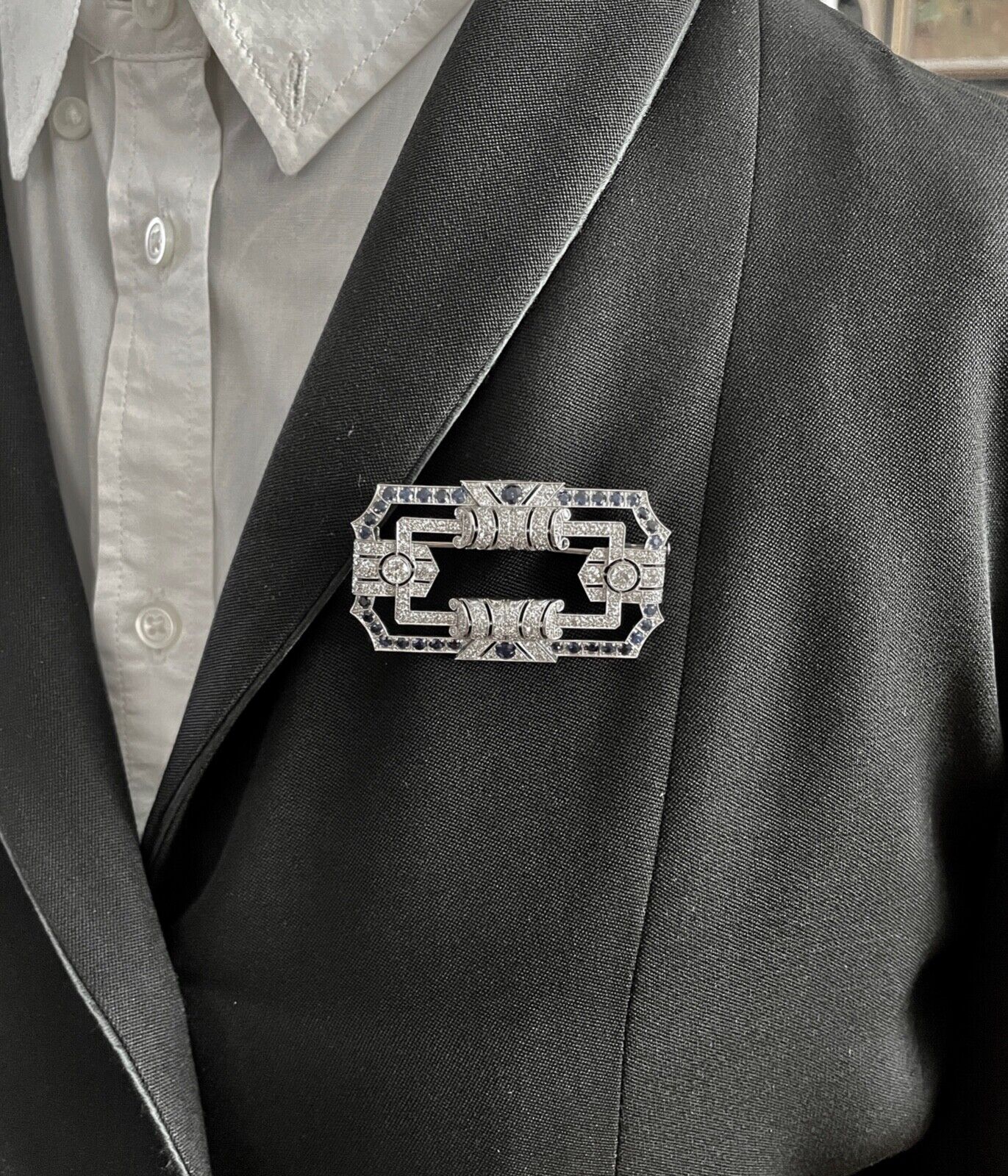 Art Deco Platinum Diamond & Sapphire Brooch, Pin