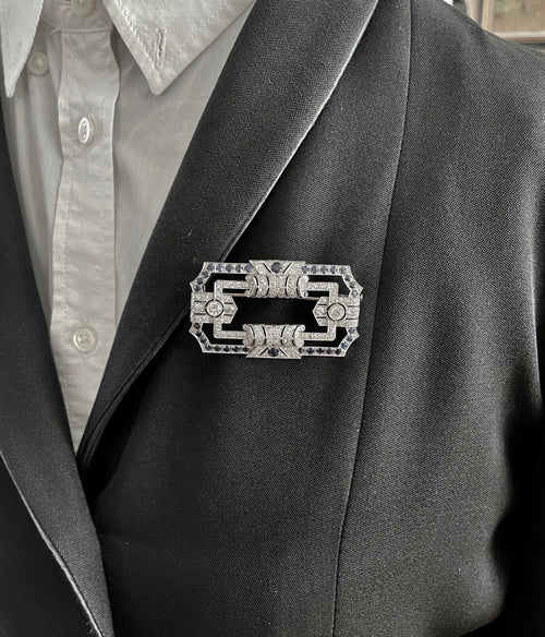 Art Deco Platinum Diamond & Sapphire Brooch, Pin