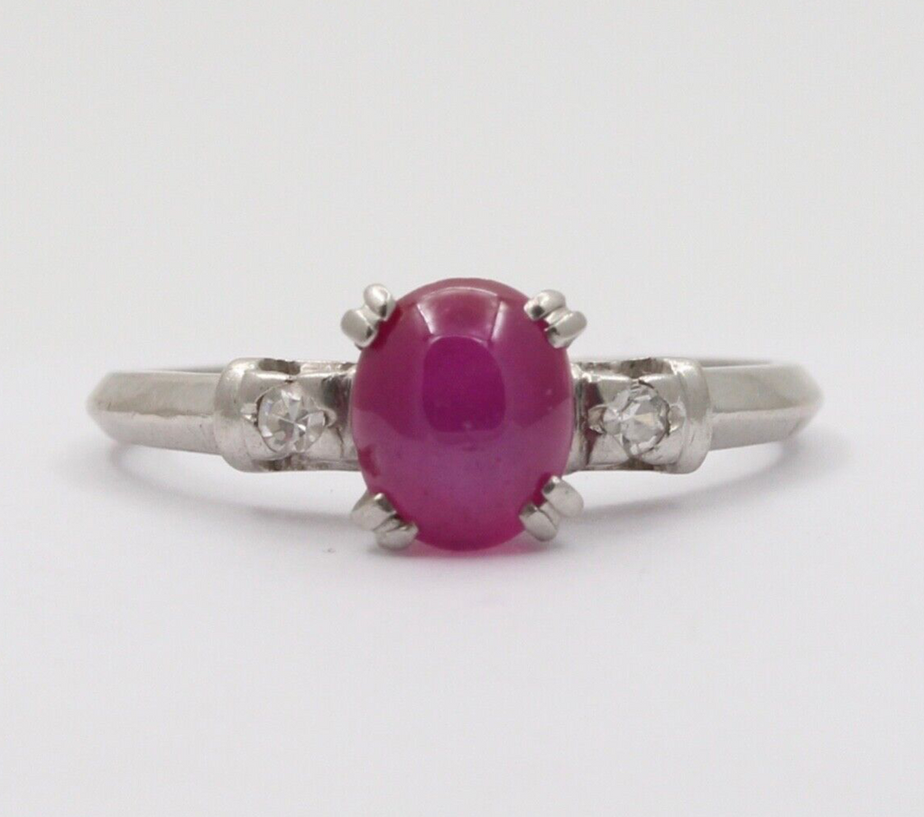 Vintage Platinum Star Ruby & Diamond Ring, Engagement Ring