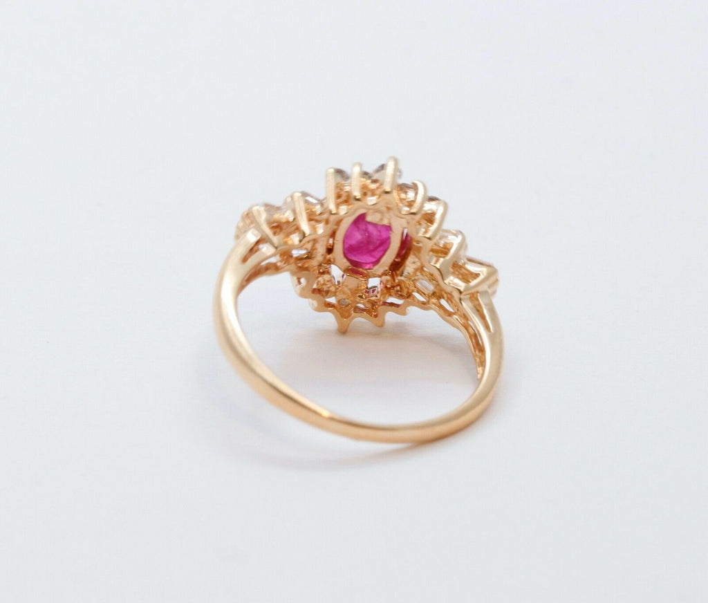 Vintage Ruby Diamonds 14K Yellow Gold Ring