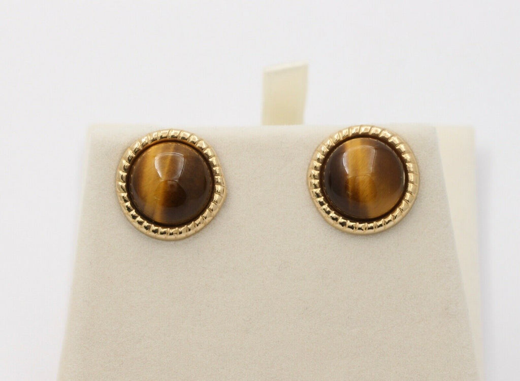 Vintage Tiger's Eye 14K Yellow Gold Earrings