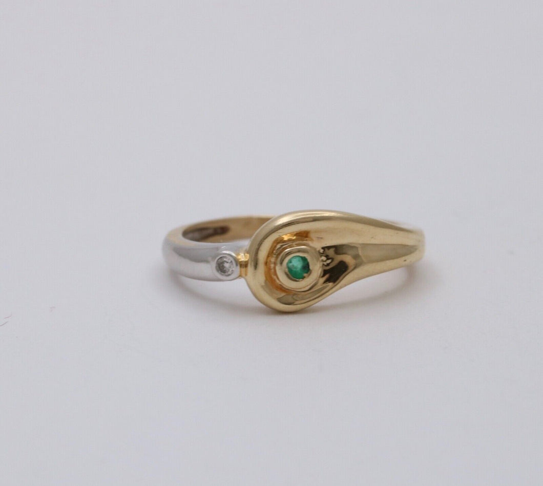 Vintage Teardrop Emerald Diamond 14K Yellow and White Gold Ring