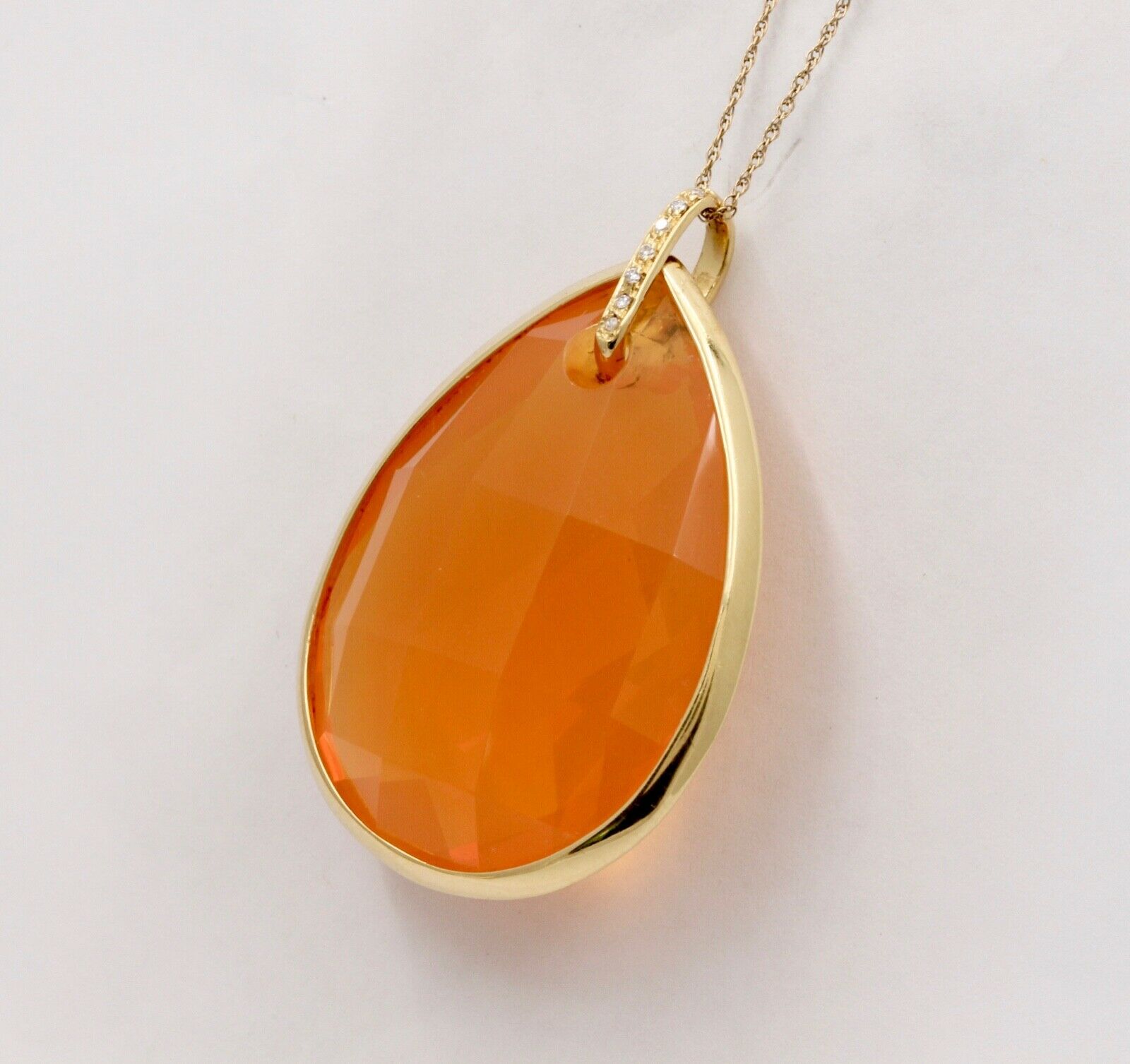 Large Checkerboard Cut Approx 50 Carats Fire Opal Diamond Pendant, Necklace.
