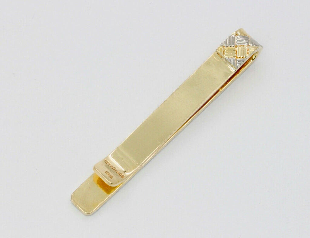 Vintage Tiffany and Co. Diagonally Checkered 18K Yellow White Gold Money Clip