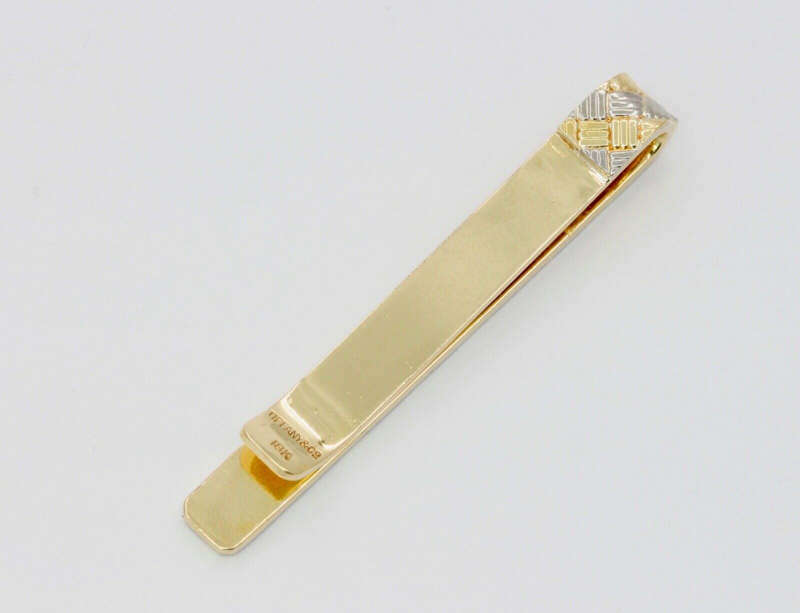 Vintage Tiffany and Co. Diagonally Checkered 18K Yellow White Gold Money Clip