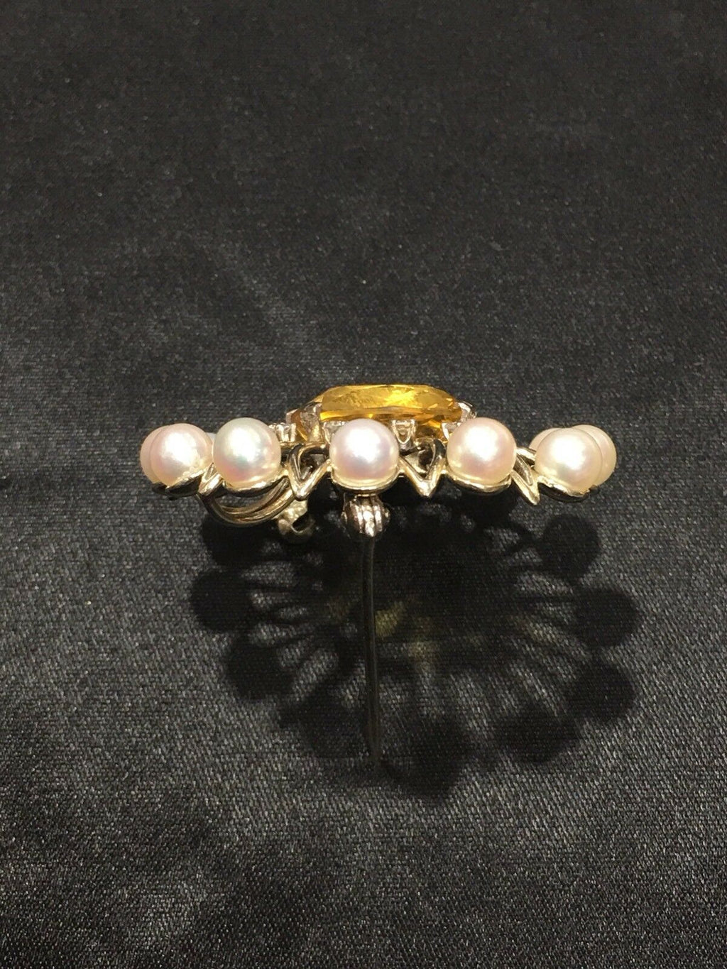 Vintage 18K Brooch Citrine Diamonds Pearls