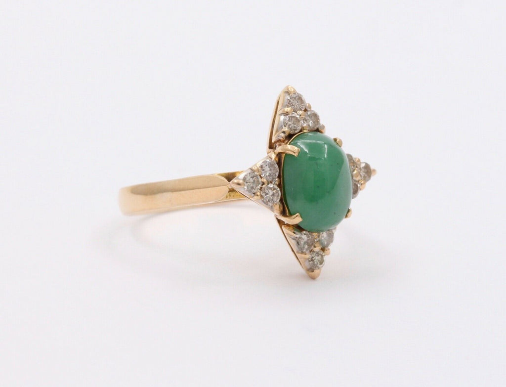 Vintage Jade Diamonds Star 18K Yellow Gold Ring