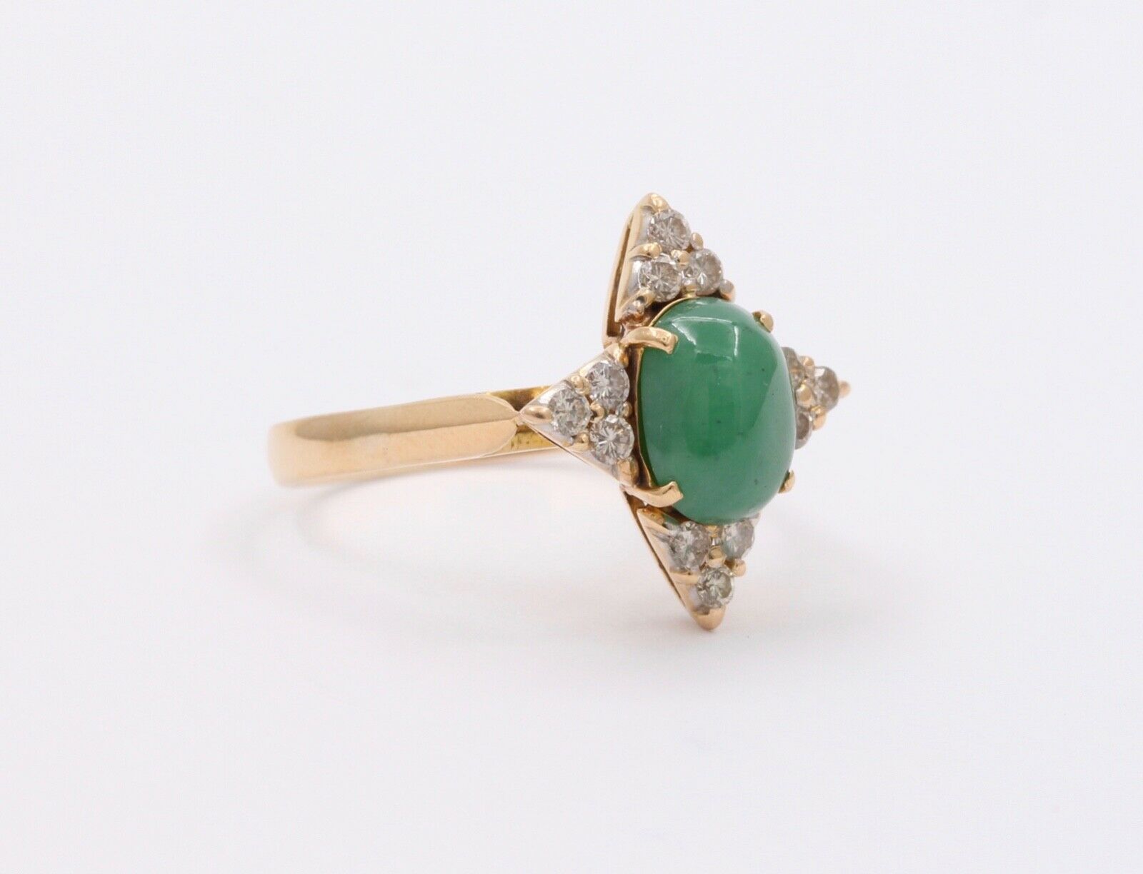Vintage Jade Diamonds Star 18K Yellow Gold Ring