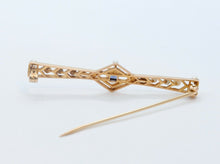 Load image into Gallery viewer, Art Deco 14K Yellow Gold Blue Sapphire Pearls Brooch Pin
