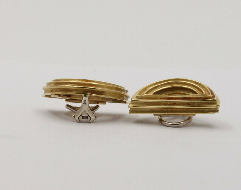 The Christopher Walling Classic Half Moon 14K Yellow Gold Clip Earrings.