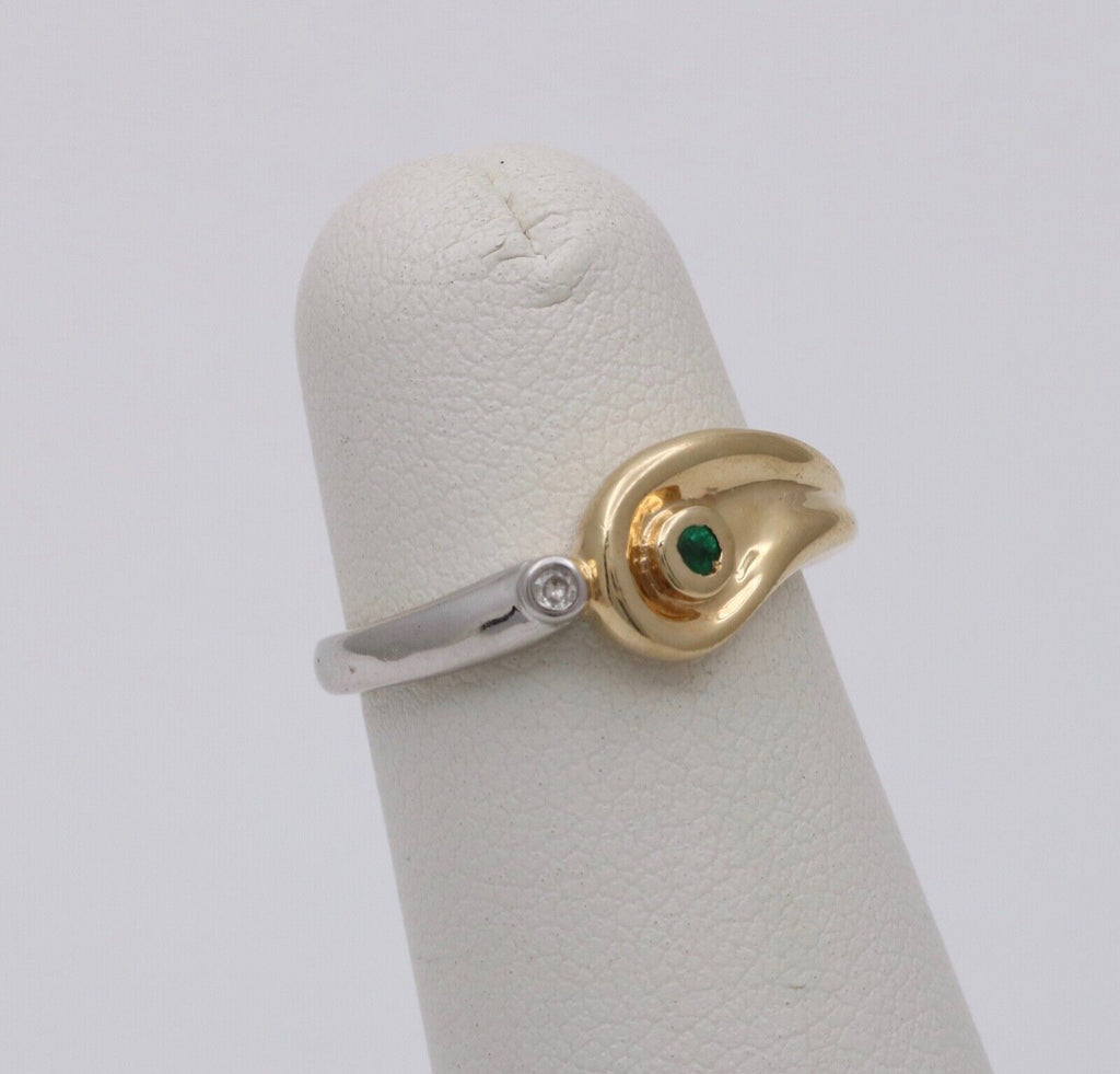 Vintage Teardrop Emerald Diamond 14K Yellow and White Gold Ring