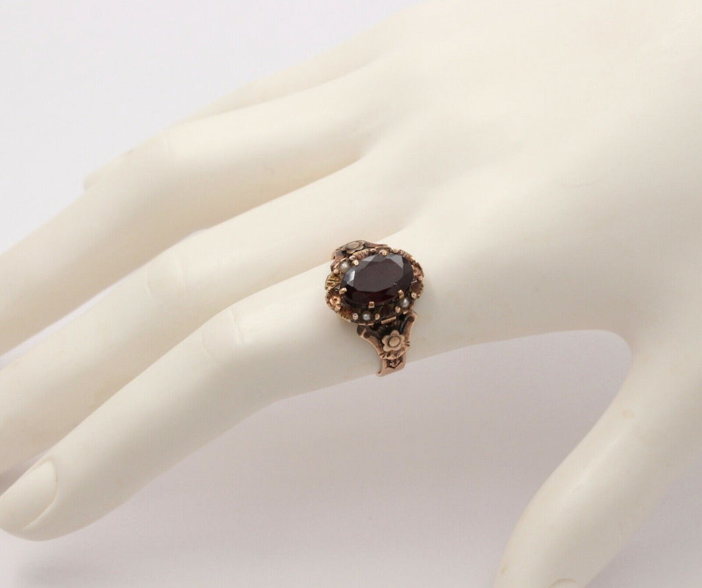 Victorian 9K Rose Gold Garnet Solitaire Ring, Statement Ring