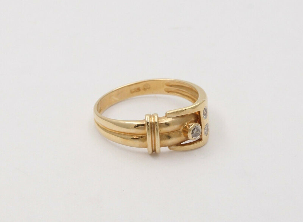 Vintage Estate Belt Buckle Diamond 14K Yellow Gold Ring Band, Stacking Ring.