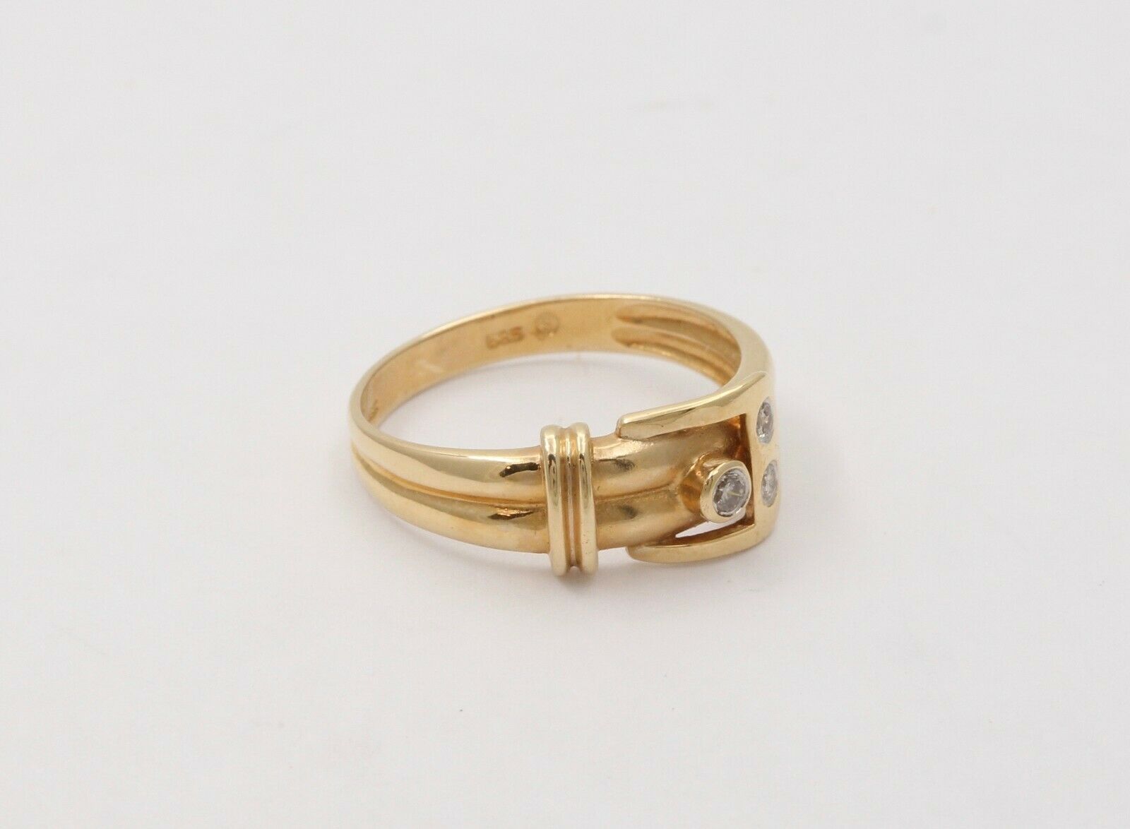 Vintage Estate Belt Buckle Diamond 14K Yellow Gold Ring Band, Stacking Ring.