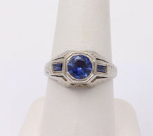 Load image into Gallery viewer, Unique Art Deco Blue Sapphires 18K White Gold Ring
