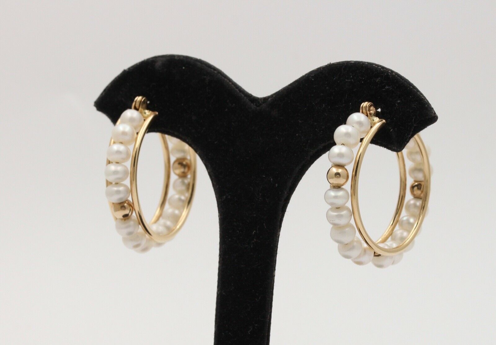 Vintage Hoop 14K Yellow Gold Cultured Pearl Earrings