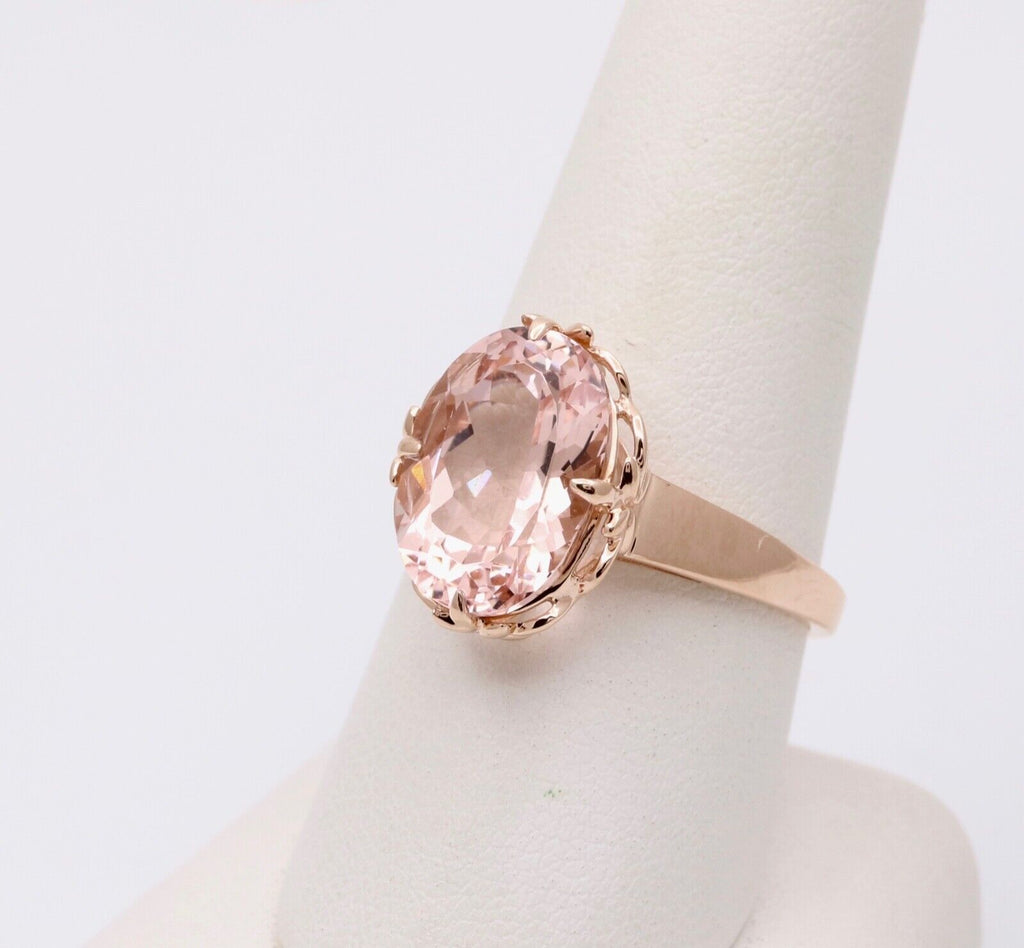 Sweet 14K Rose Gold Peach Morganite Solitaire Ring, Cocktail Ring