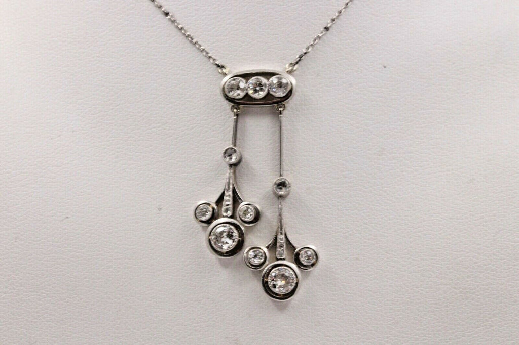 Art Deco Old Mine Diamonds Platinum Pendant and Chain