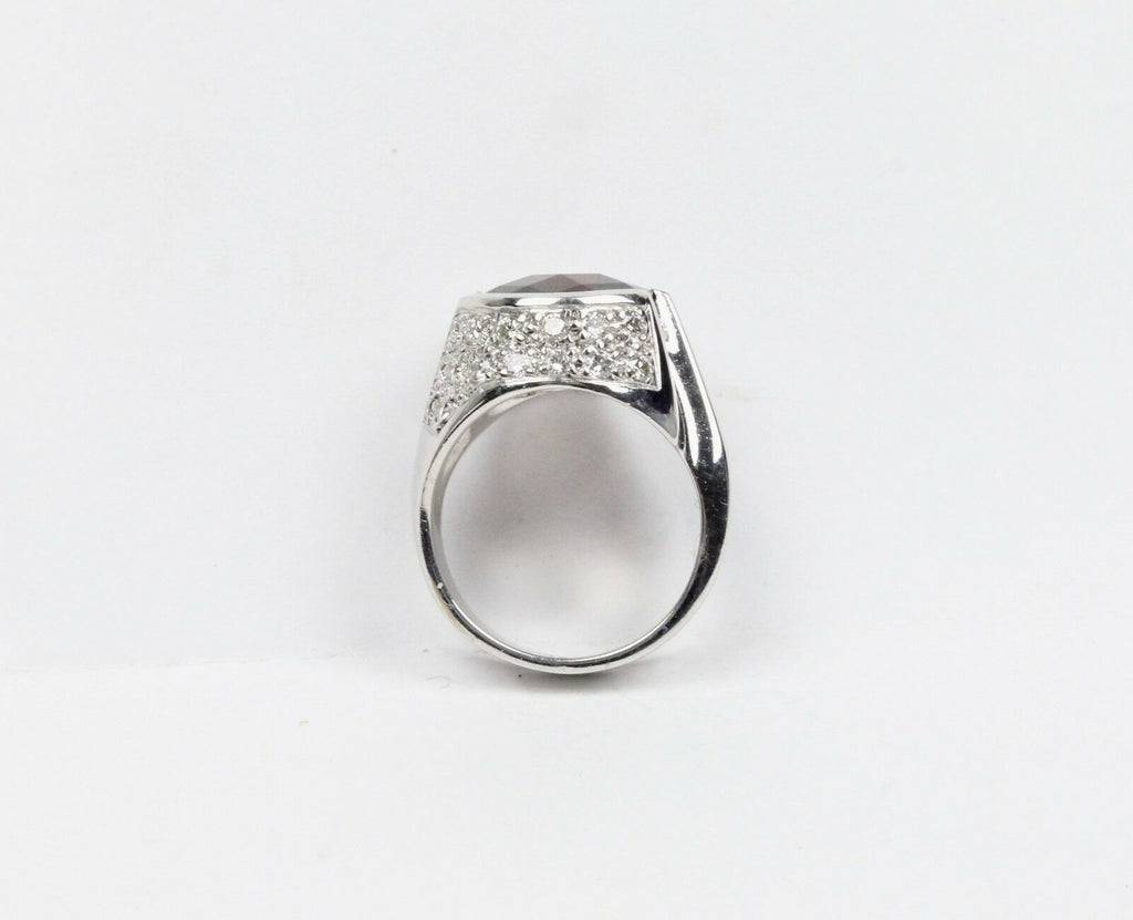 Vintage 18K White Gold Garnet and Diamond Statement Ring