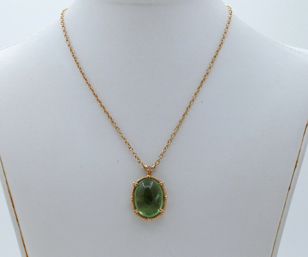 Vintage Cabochon Green Tourmaline 14K Yellow Gold Pendant