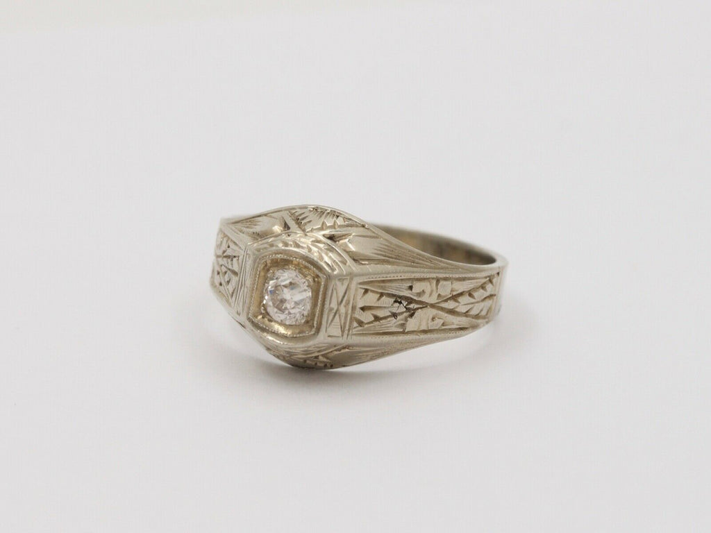 Art Deco Diamond 18K White Gold Ring Band, Engagement Ring