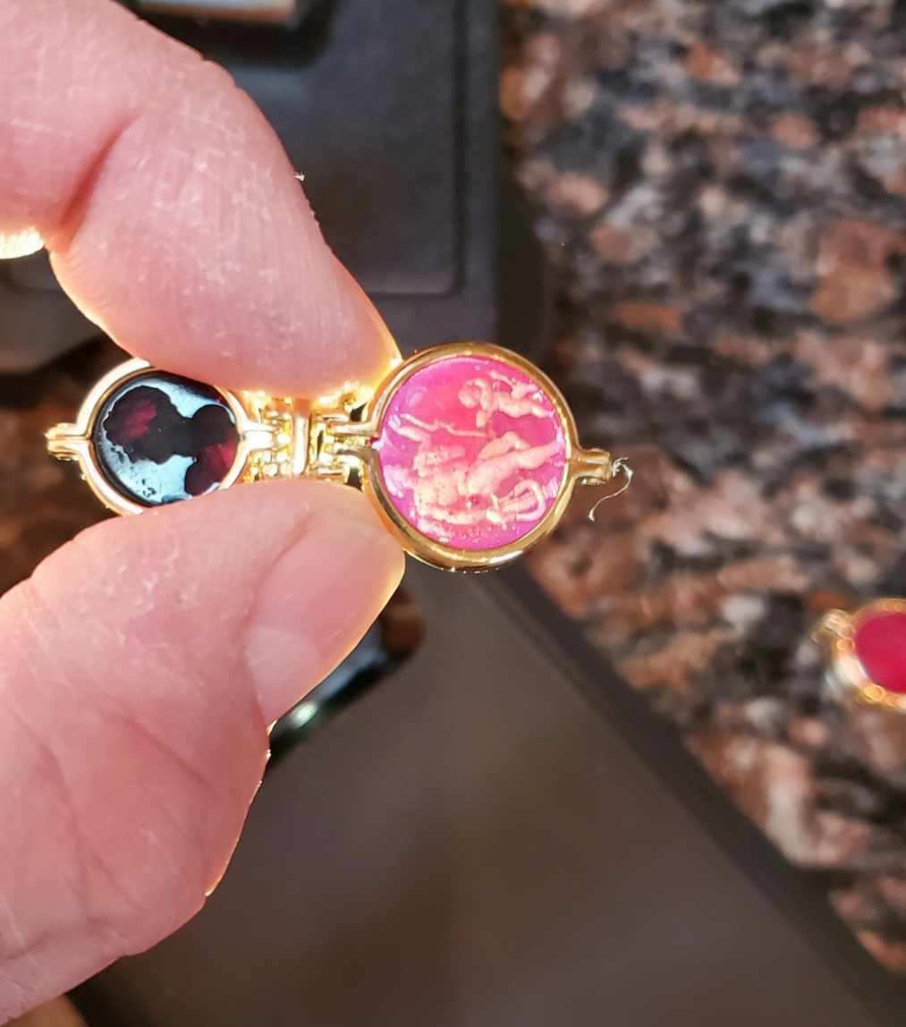 Italian 18K Yellow Gold Art Glass Portrait Cherub Dangle Earrings