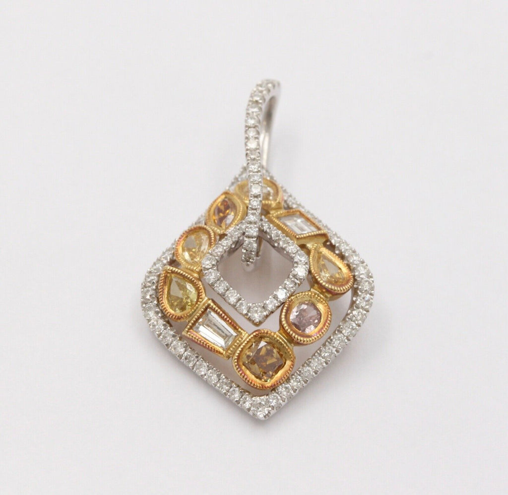 Parade Multi Color Diamond 18K White & Yellow Gold Pendant, Necklace. Estate